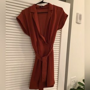 Burnt orange wrap dress